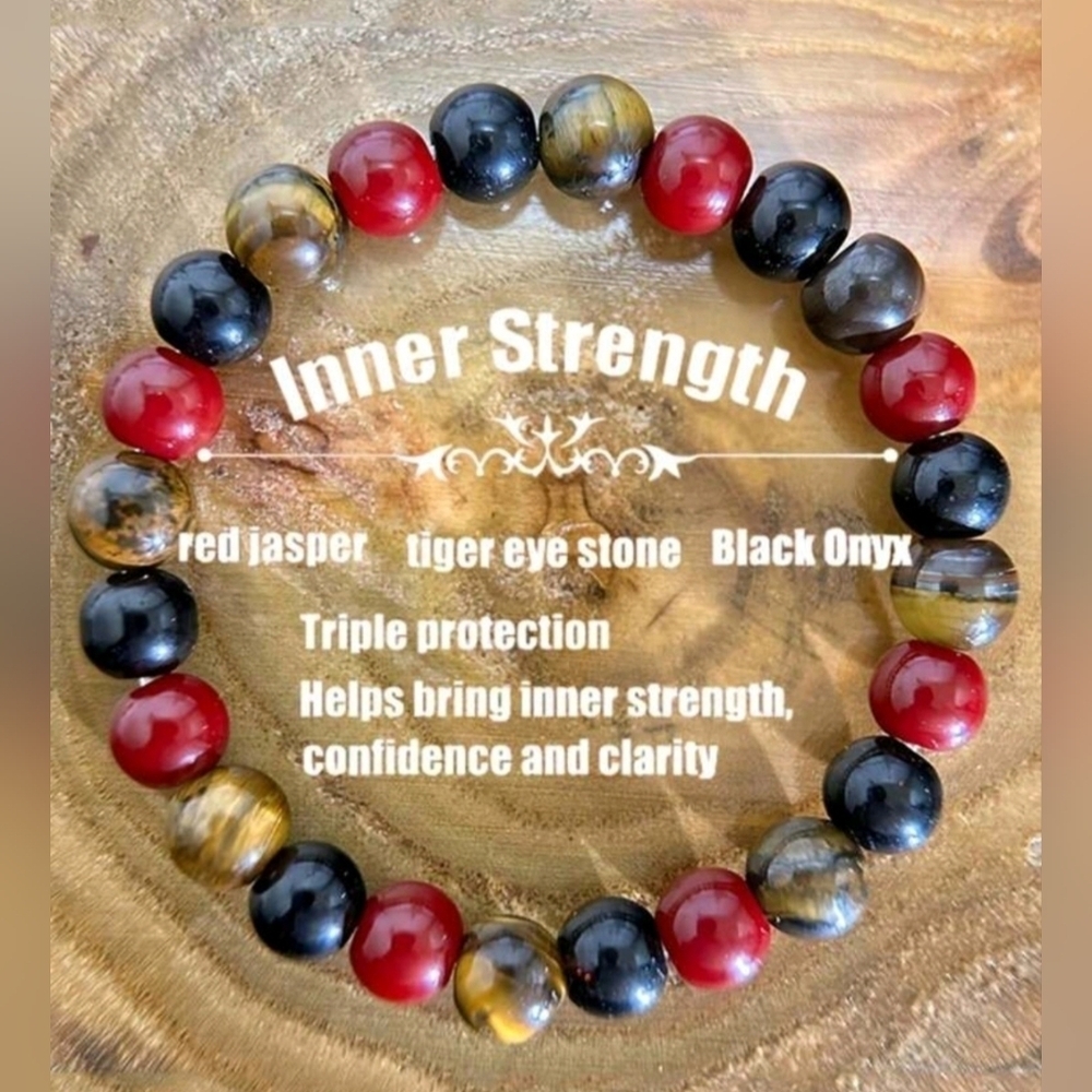 NWT Inner Strength Golden Tiger Eye Black Onyx Red Jasper Bracelet